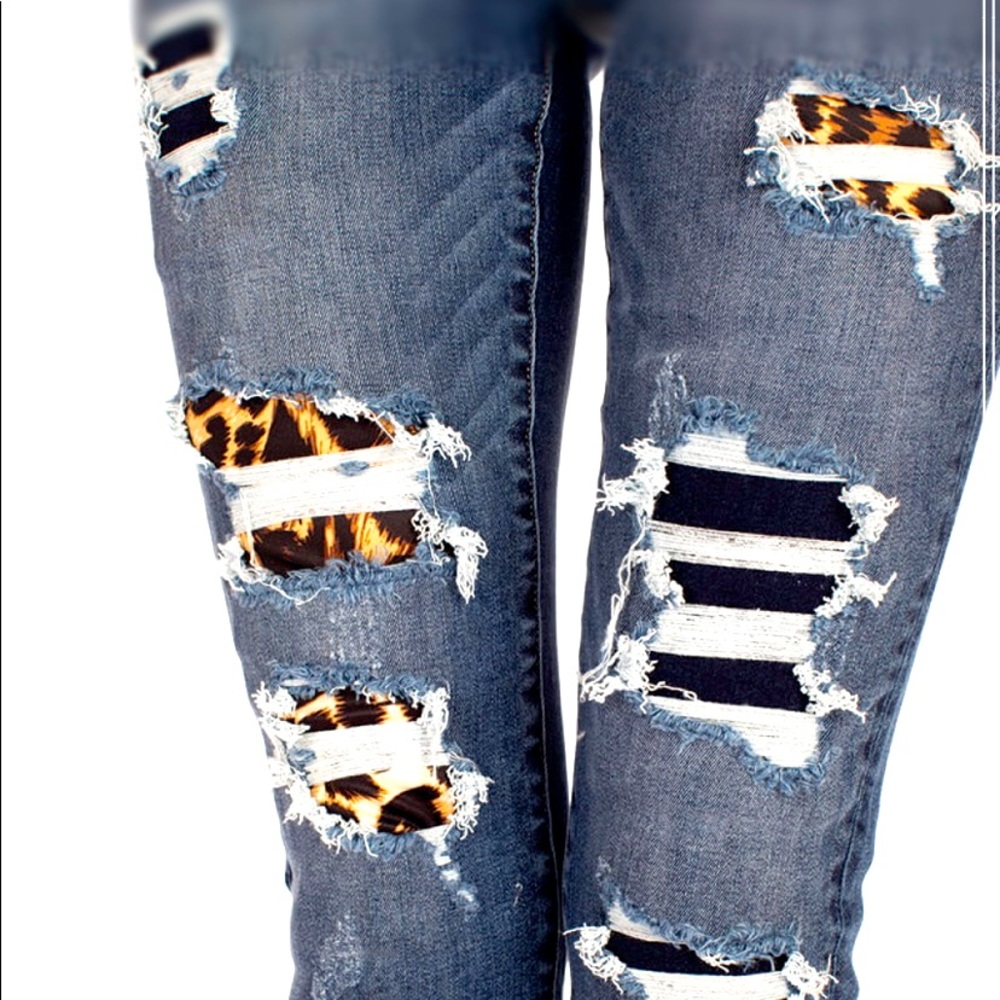 Kancan Leopard patch jeans
